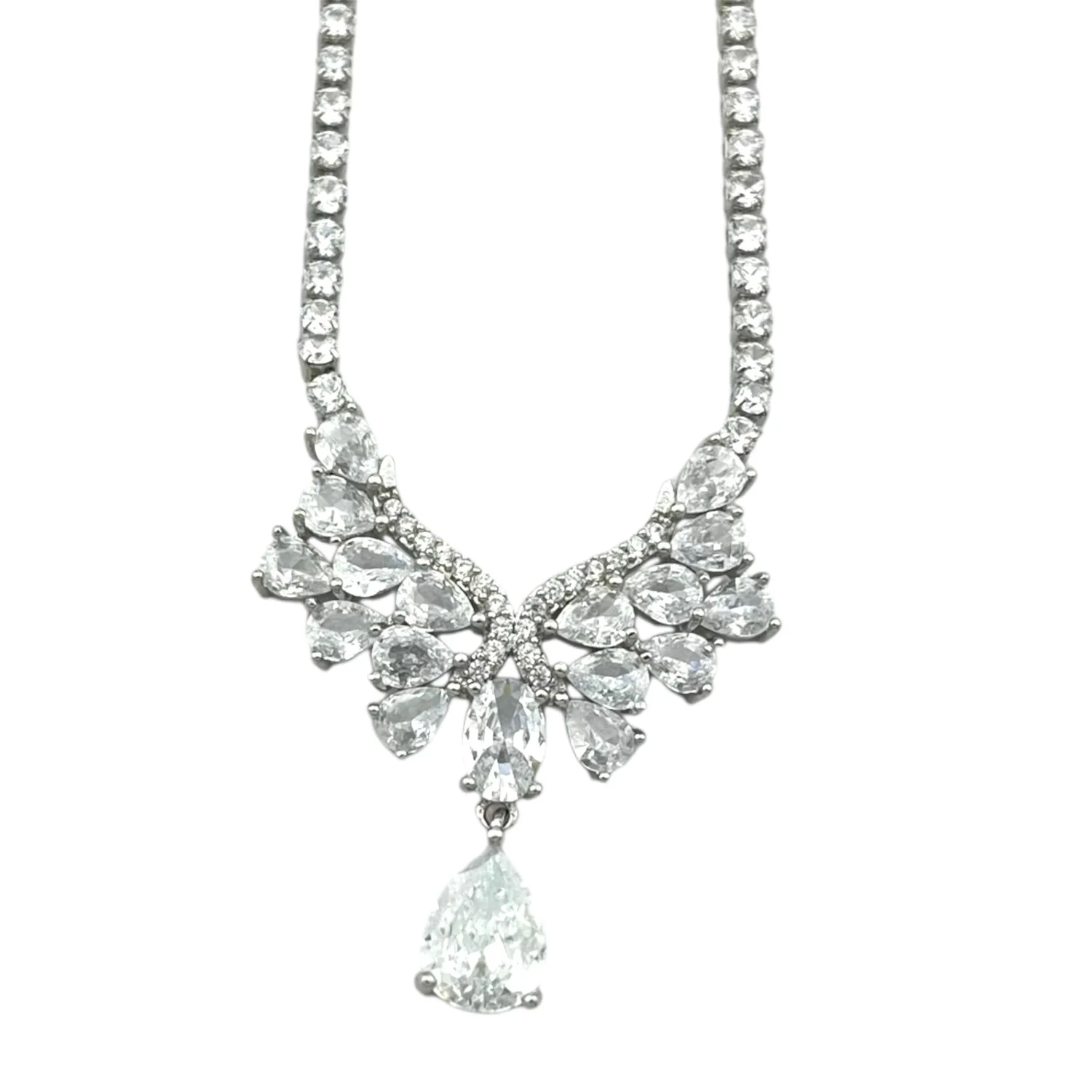 گردنبند زنانه جواهری با طرح اشک تنیسی شیک