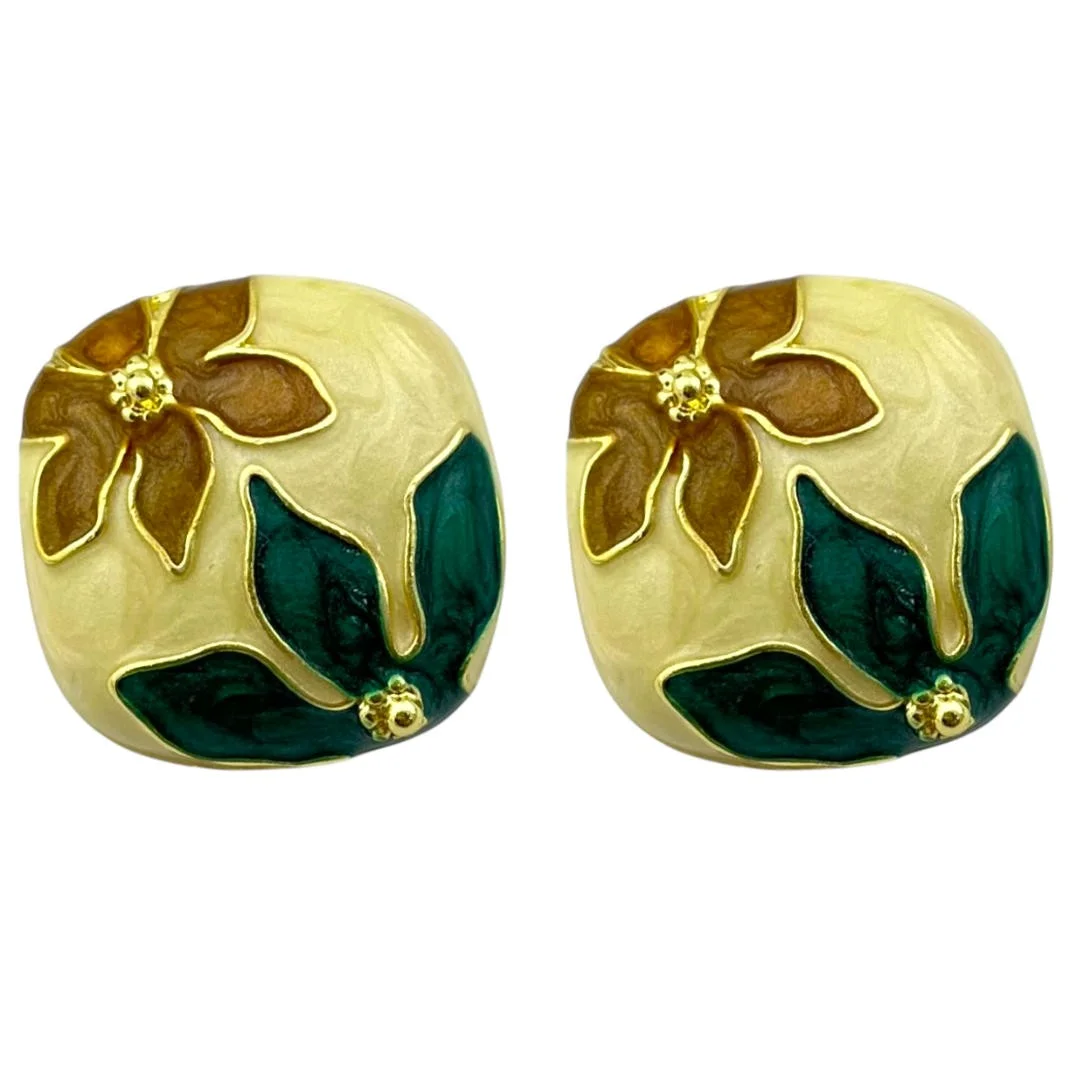 گوشواره زنانه مدل می‌نارا طرح میناکاری گل و برگ