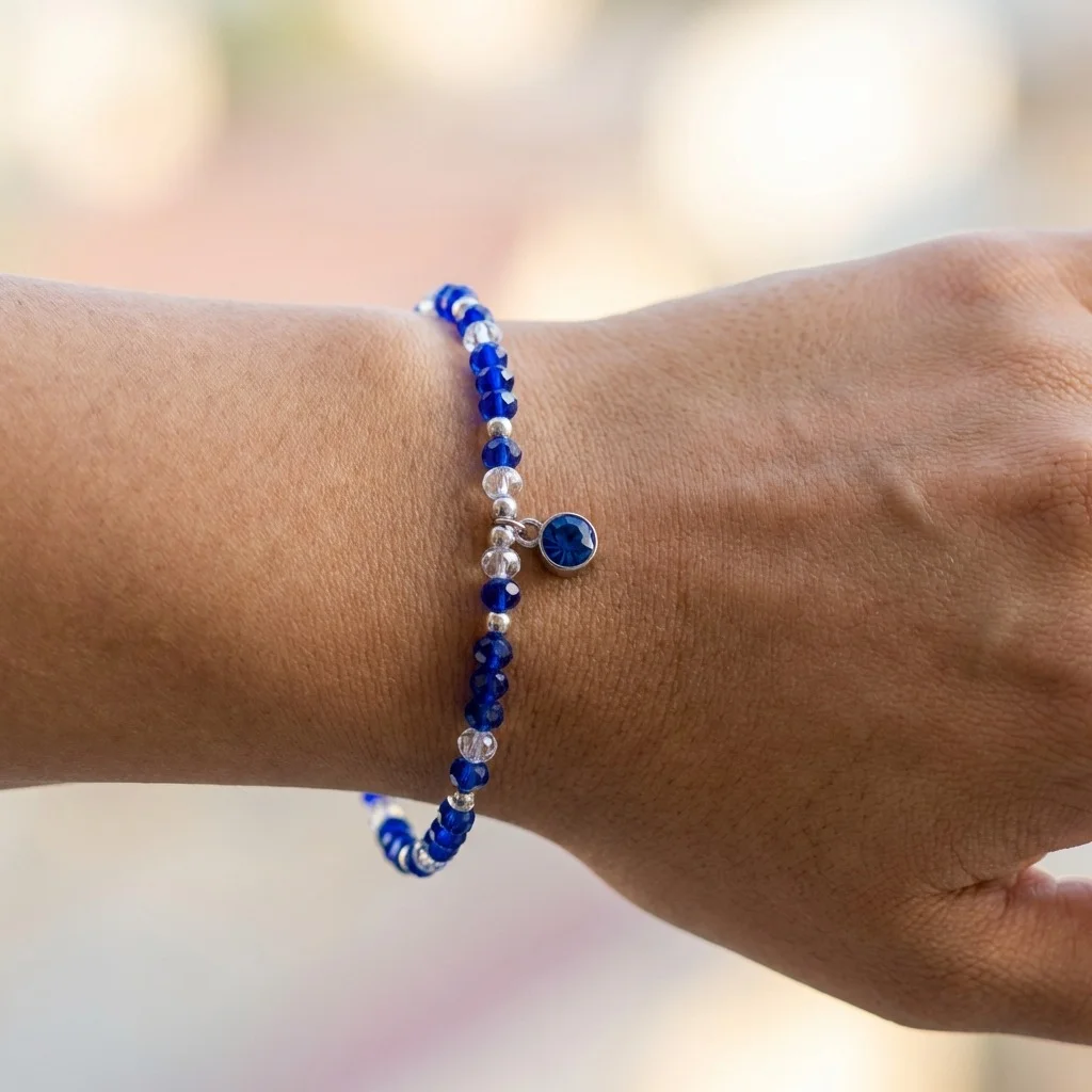 دستبند دخترانه فانتزی مدل صدفی طرح پرتوی‌آبی