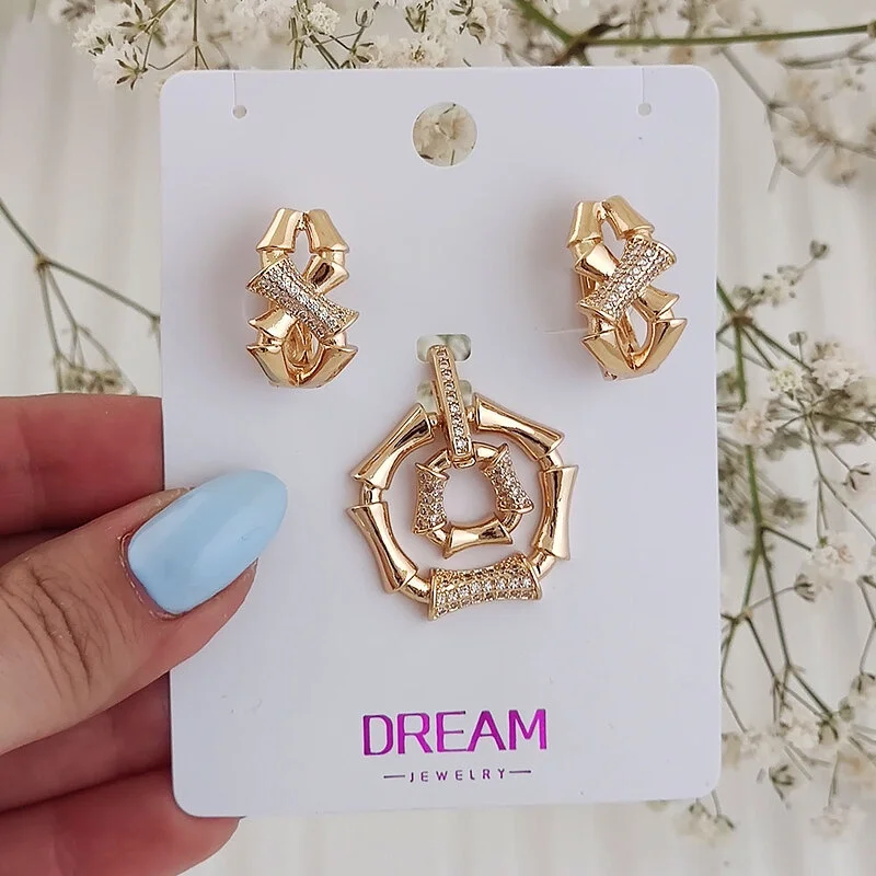 نیم ست زنانه بولگاری مدل بامبو با روکش طلا برند DREAM