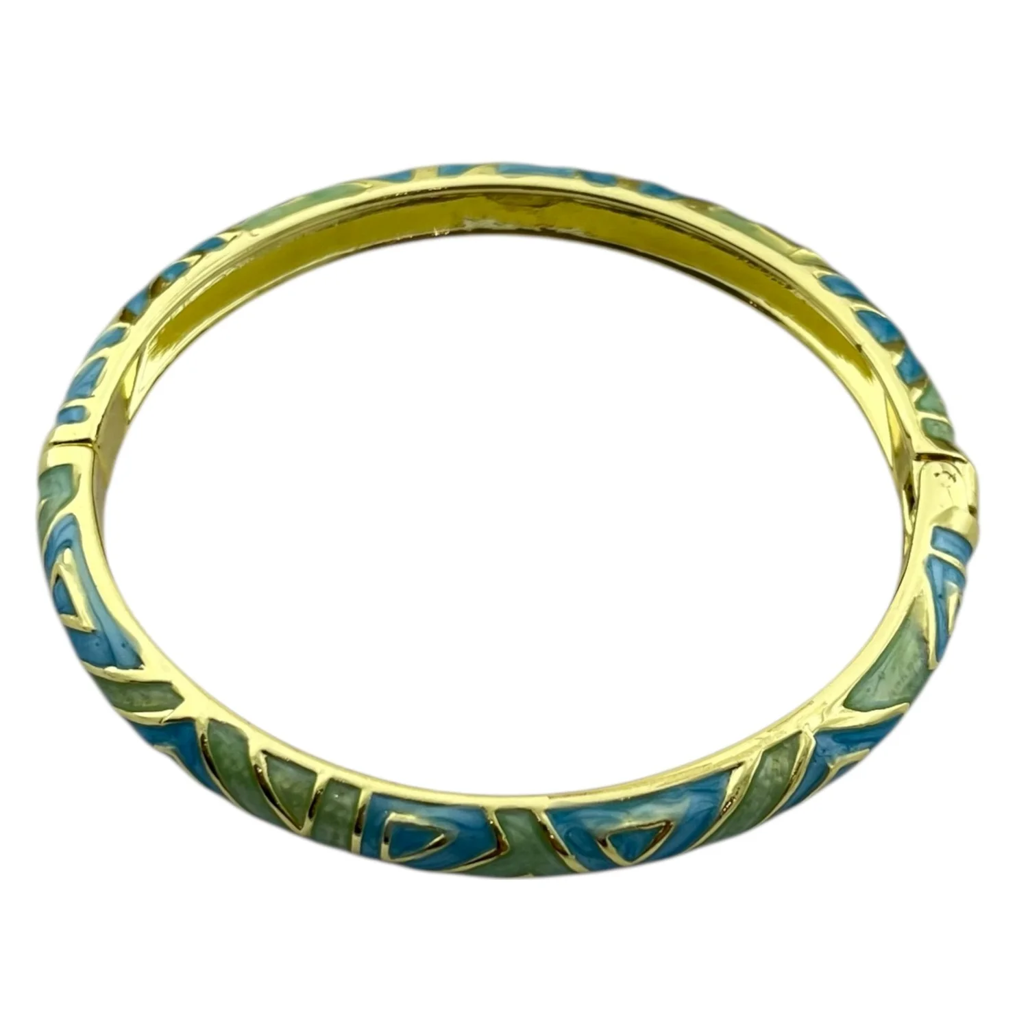 دستبند زنانه بنگل با طرح میناکاری سبز و آبی