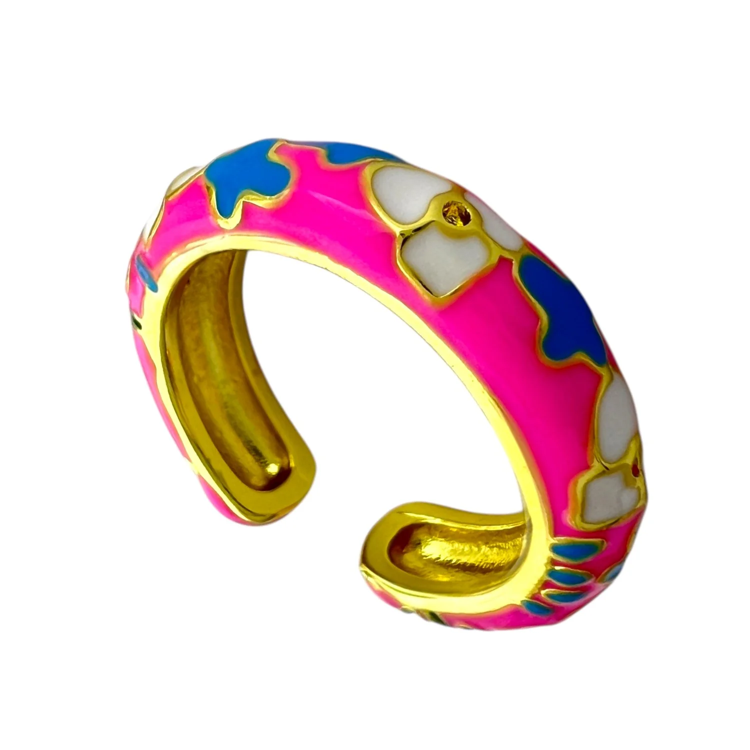 انگشتر زنانه با طرح میناکاری گل های رنگی