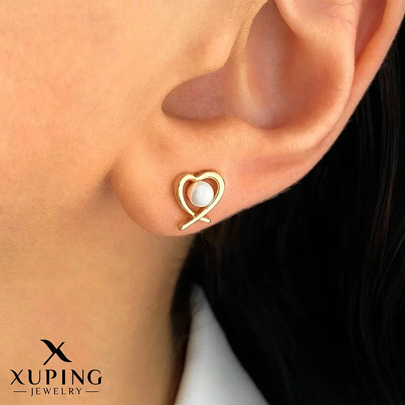 گوشواره سوزنی طرح قلب با مروارید پرورشی ژوپینگ