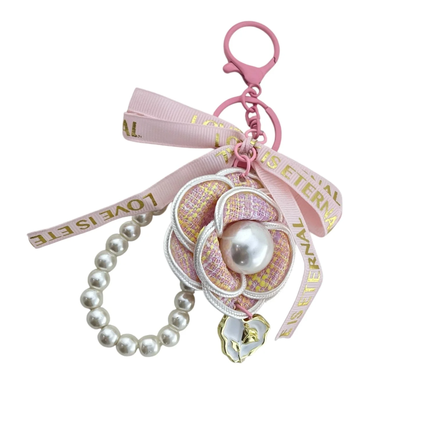 آویز کیف طرح گل و خرس با مروارید زیبا و دوستداشتنی