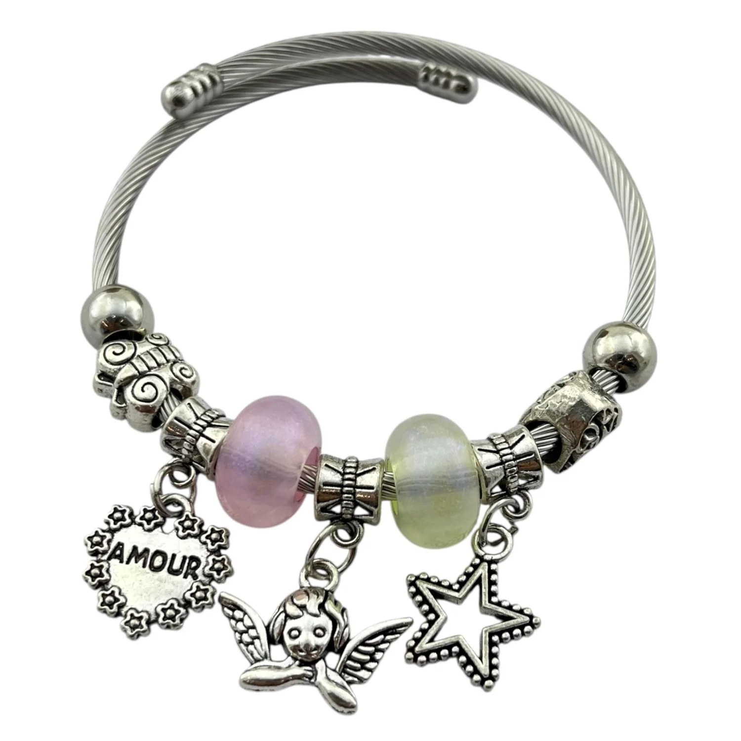 دستبند زنانه با آویزهای ستاره، فرشته و طرح آمور