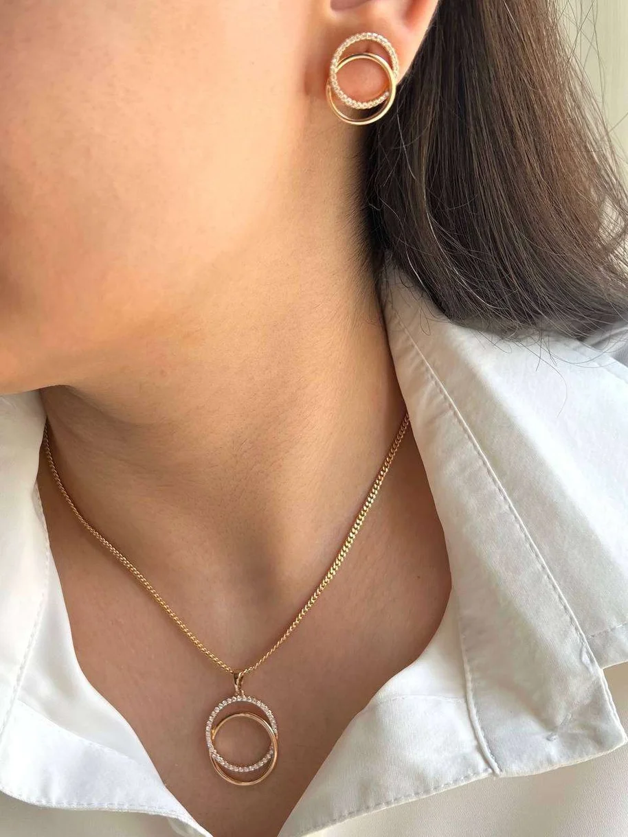 نیم ست زنانه با طرح دایره نگین‌دار ژوپینگ