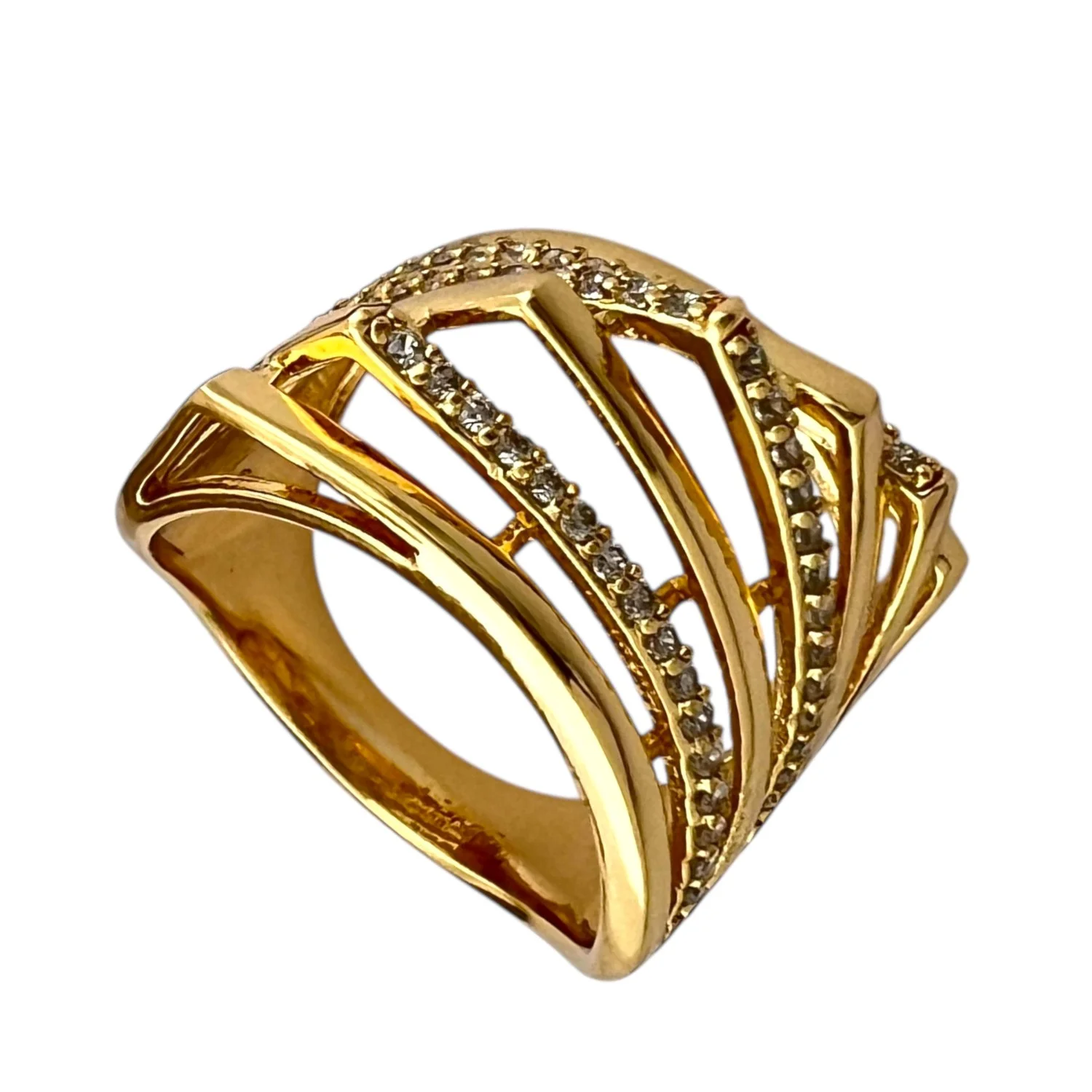 انگشتر زنانه طرح خطی با نگین های ظریف و آبکاری طلایی ژوپینگ