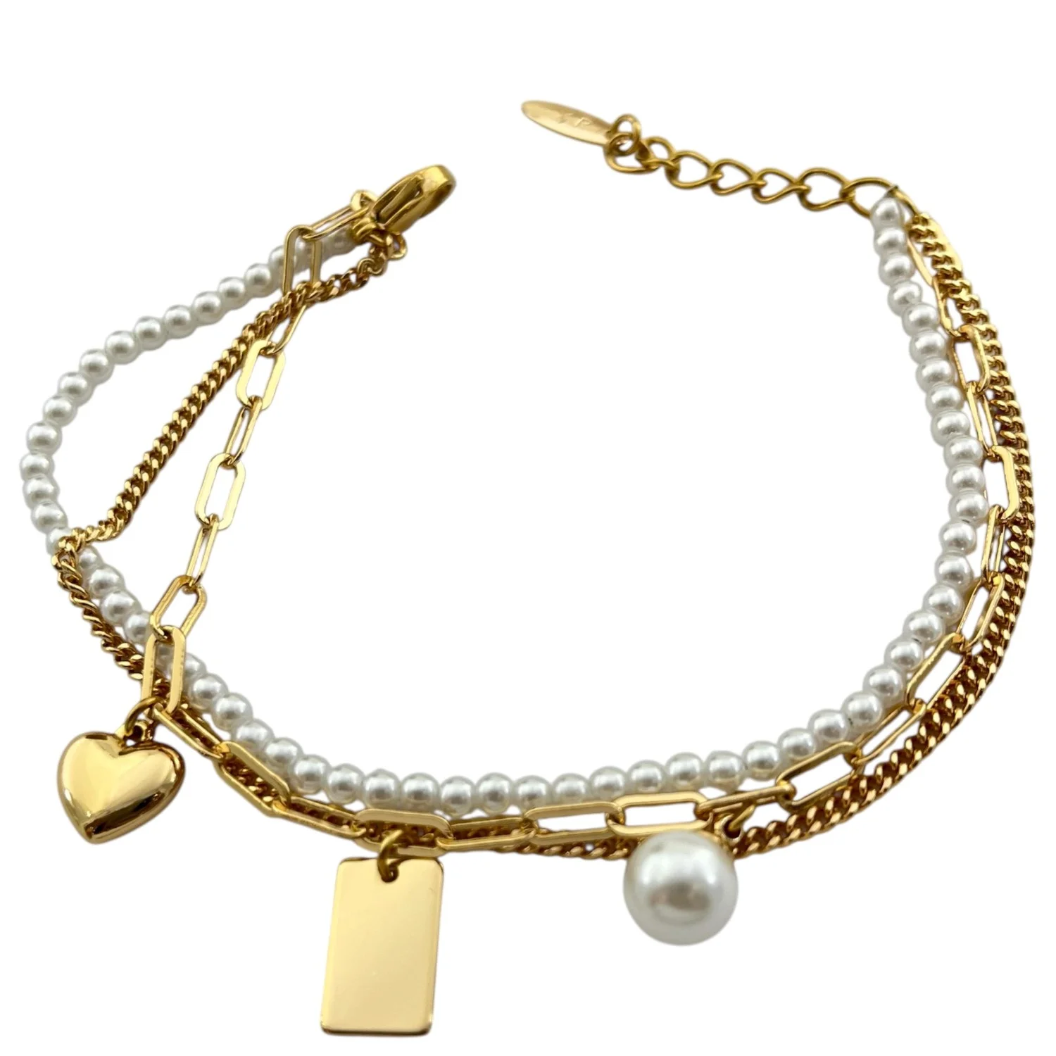 دستبند زنانه مدل تیفانی با آویز قلب و مروارید