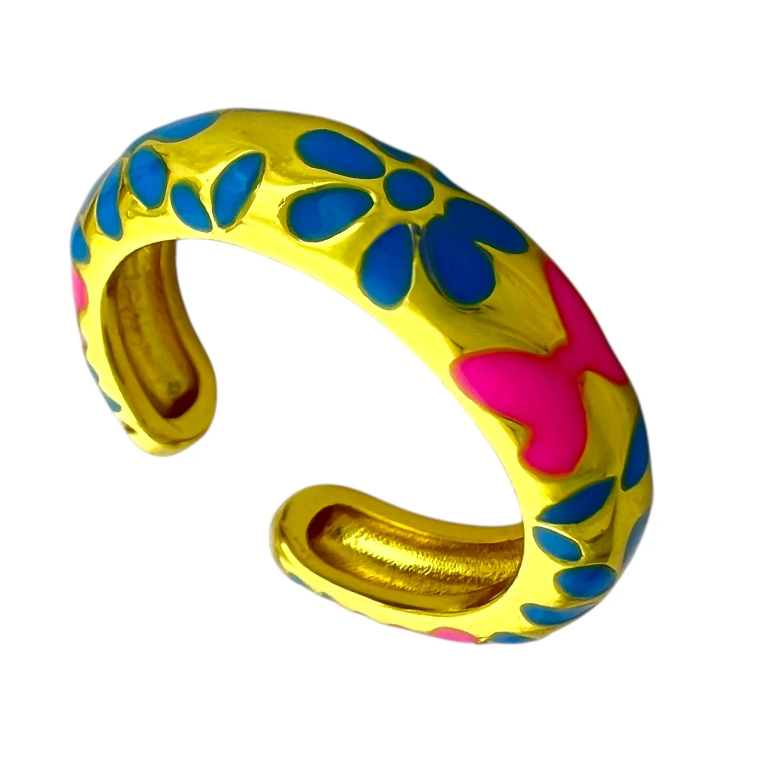 انگشتر زنانه با طرح گل های رنگارنگ میناکاری