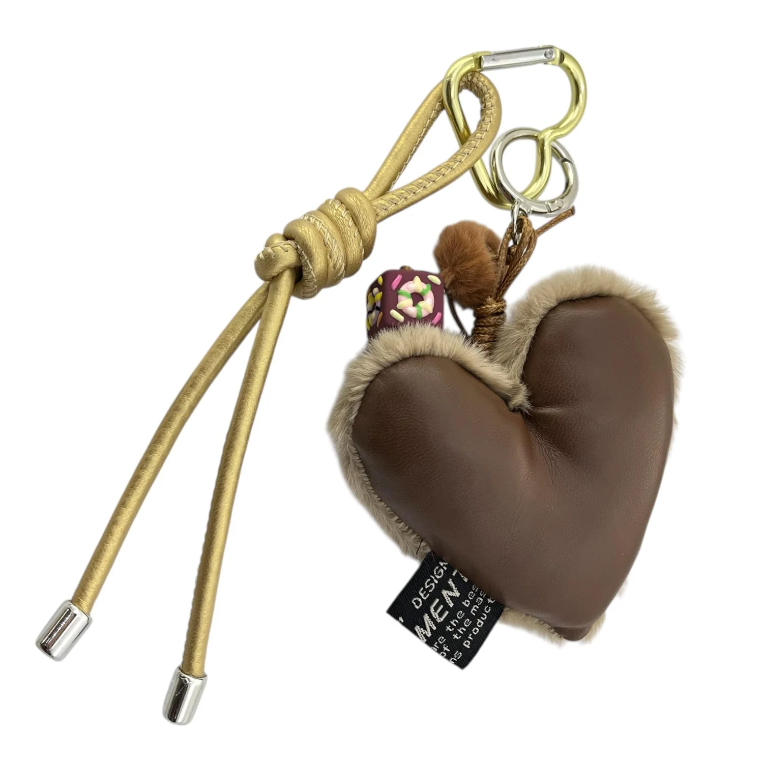 آویز کیف فانتزی طرح قلب با بند طلایی