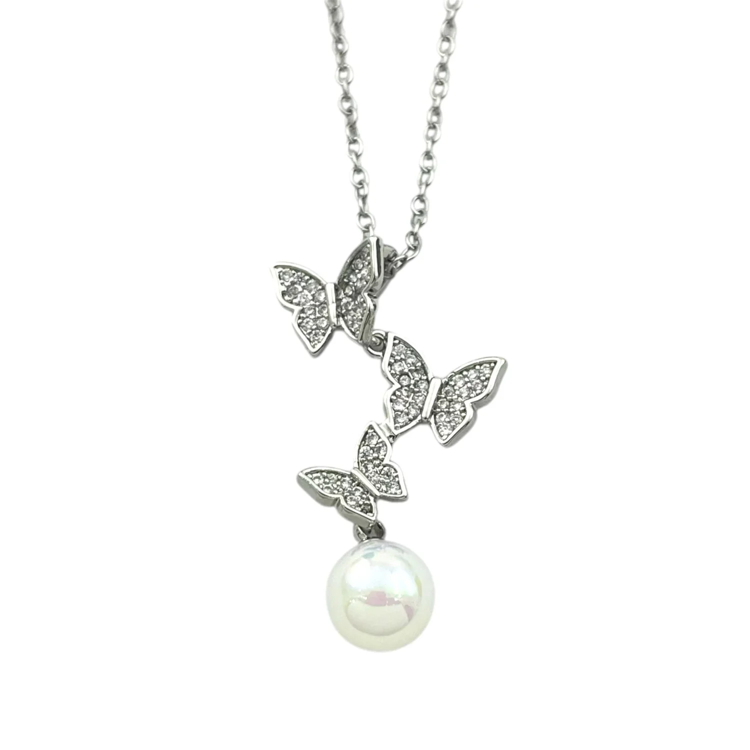 گردنبند زنانه ظریف با طرح پروانه و مروارید درخشان