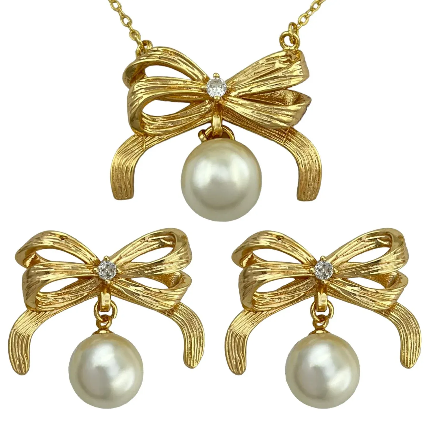 نیم ست زنانه طرح پاپیون با آویز مروارید درخشان