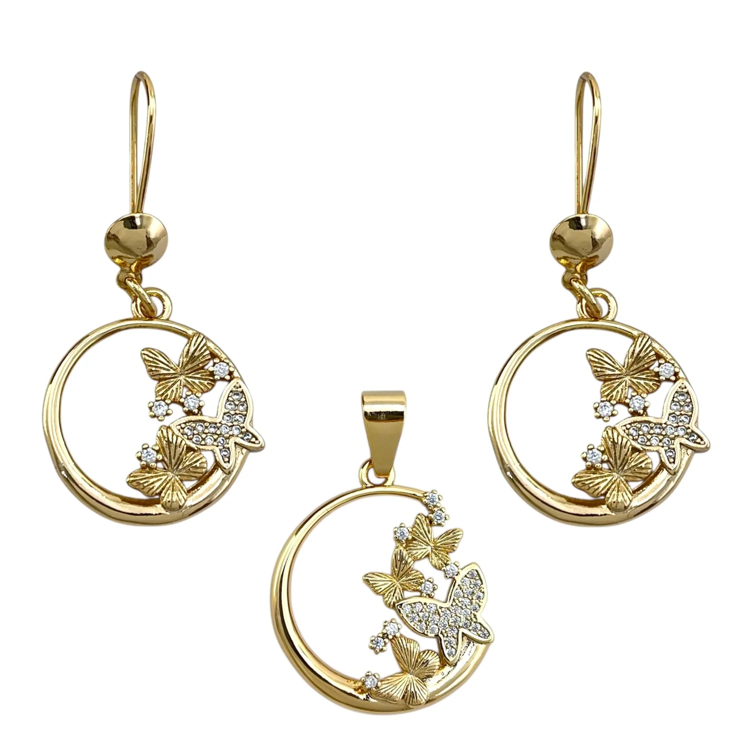 نیم‌ست زنانه ژوپینگ طرح طلا مدل فلوریا با آویز گل و نگین‌های درخشان(آویز و گوشواره)