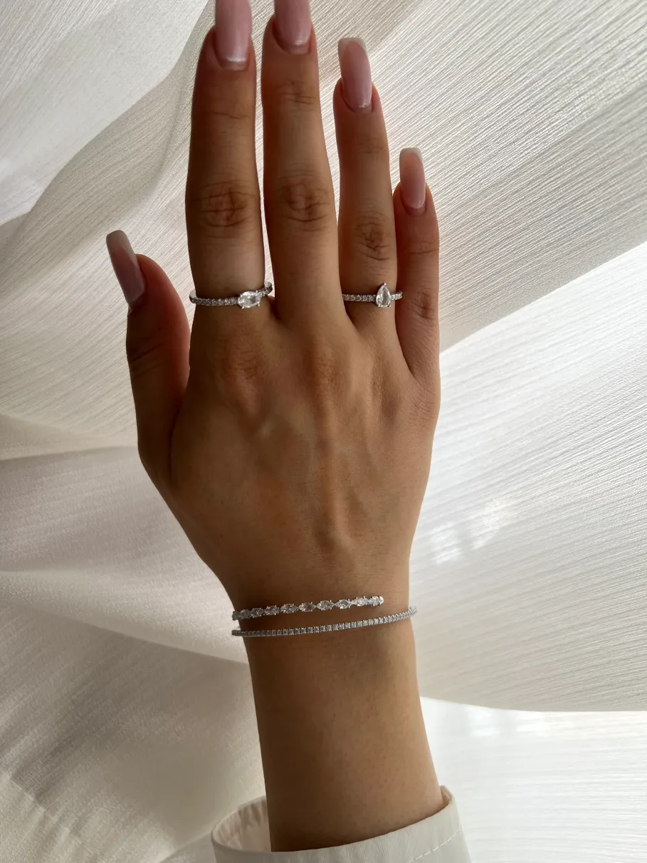 ست انگشتر و دستبند تنیسی طرح تک نگین ظریف و درخشان