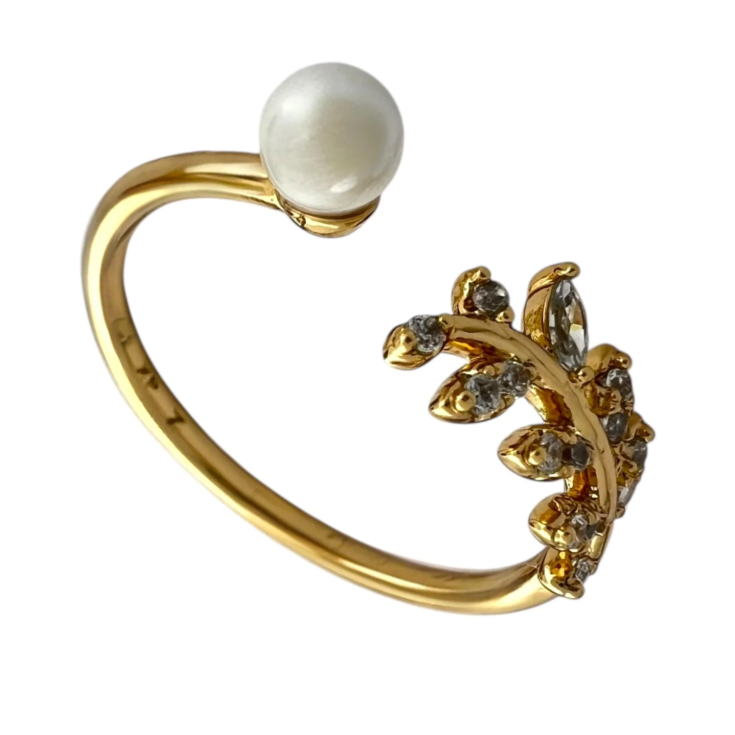 انگشتر زنانه طرح برگ و مروارید نگین دار ژوپینگ