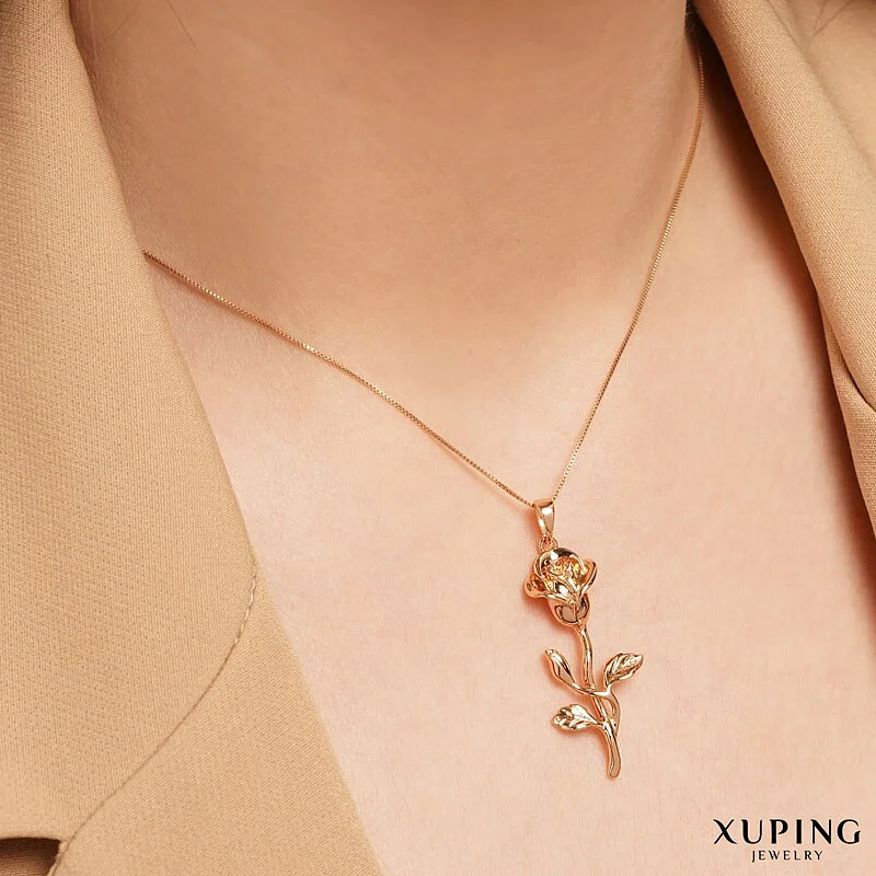 گردنبند زنانه با طرح رز زیبا و روکش طلایی ژوپینگ