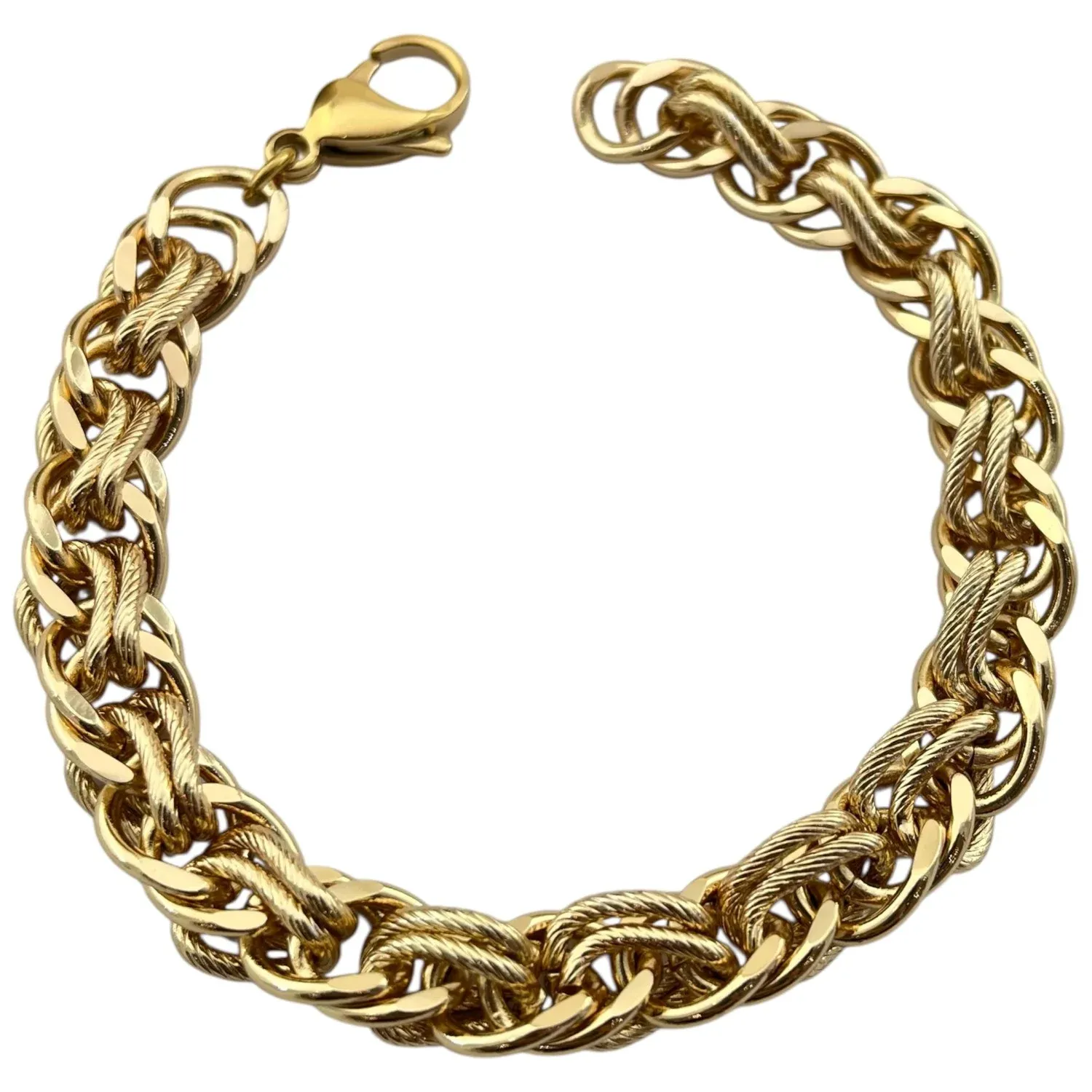 دستبند زنانه طرح طلا با بافت زنجیری خاص و رنگ طلایی