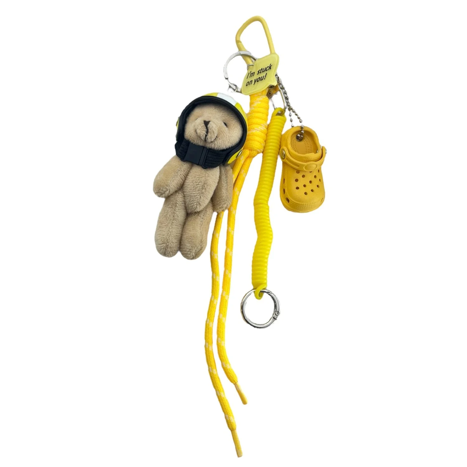 آویز کیف خرسی با کراکس زرد، شیک و فانتزی