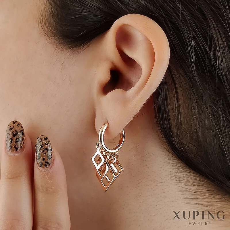 گوشواره حلقه ای روکو با آویز لوزی ژوپینگ Xuping