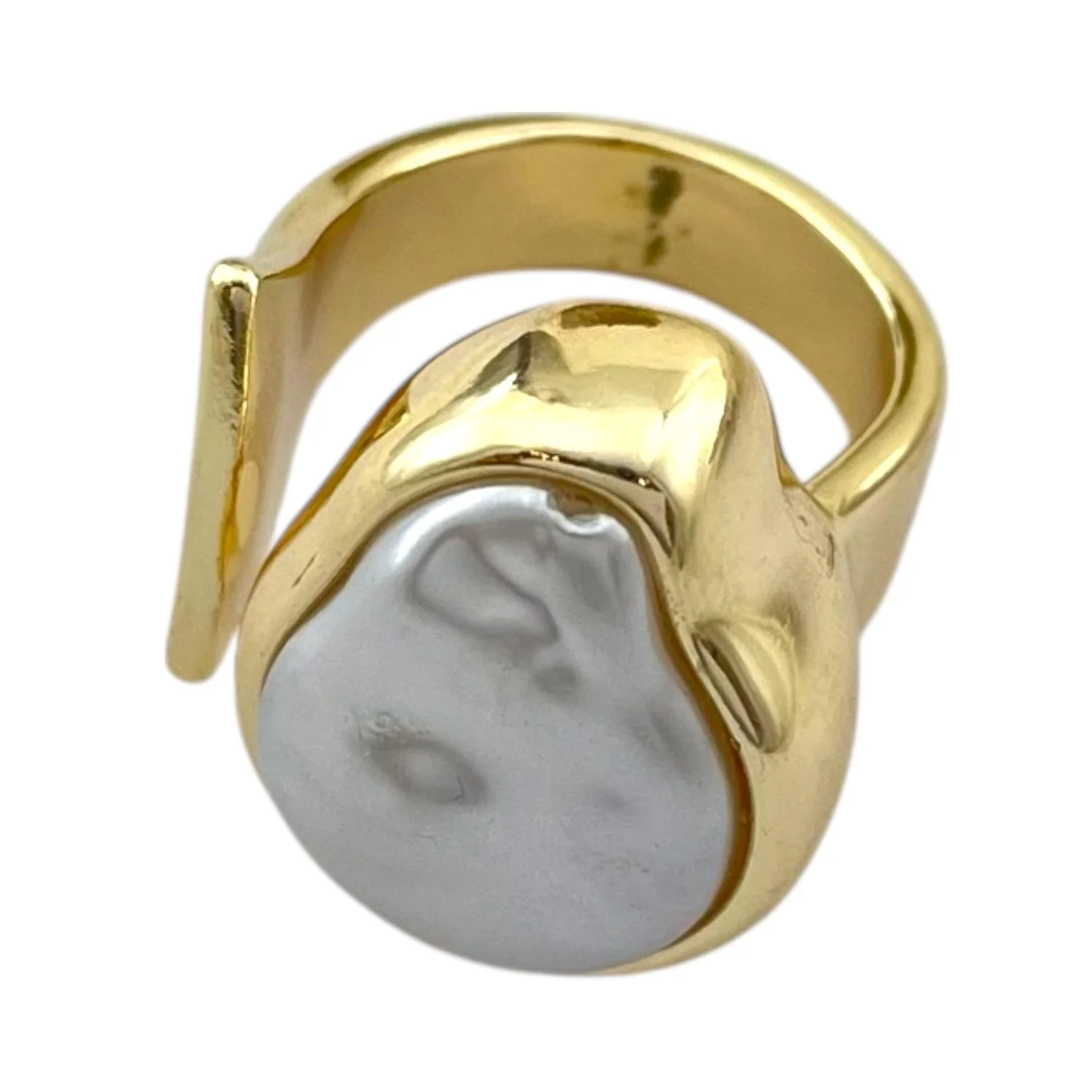 انگشتر زنانه مینیمال با طرح مروارید درشت و آبکاری طلایی