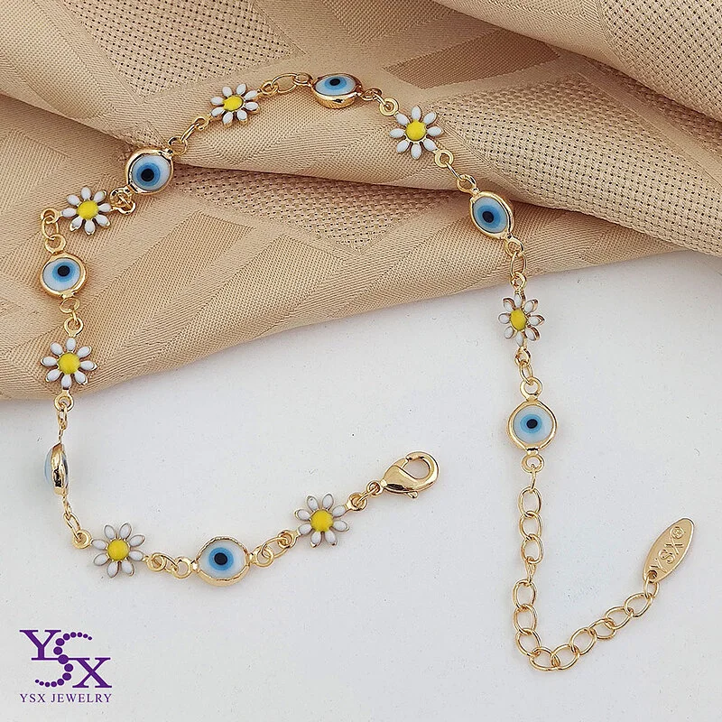 پابند ظریف طرح بابونه و چشم نظر با روکش طلای YSX