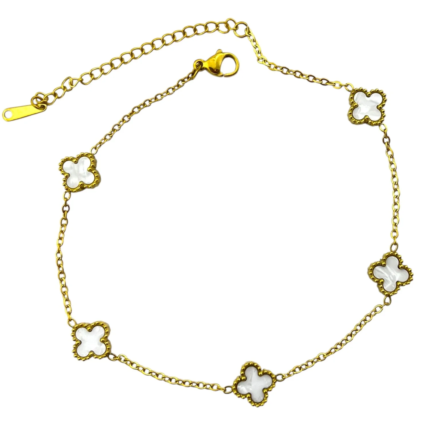 پابند زنانه با طرح ونکلیف و آویزهای ظریف گل چهار پر