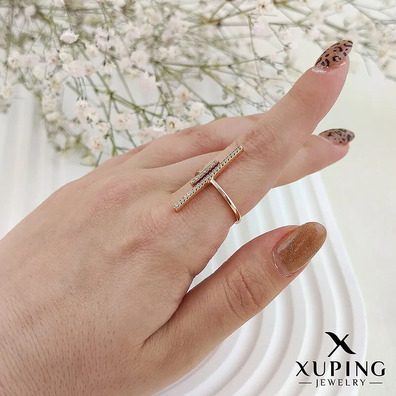انگشتر زنانه ژوپینگ مدل خطی نگین دار ظریف و شیک Xuping