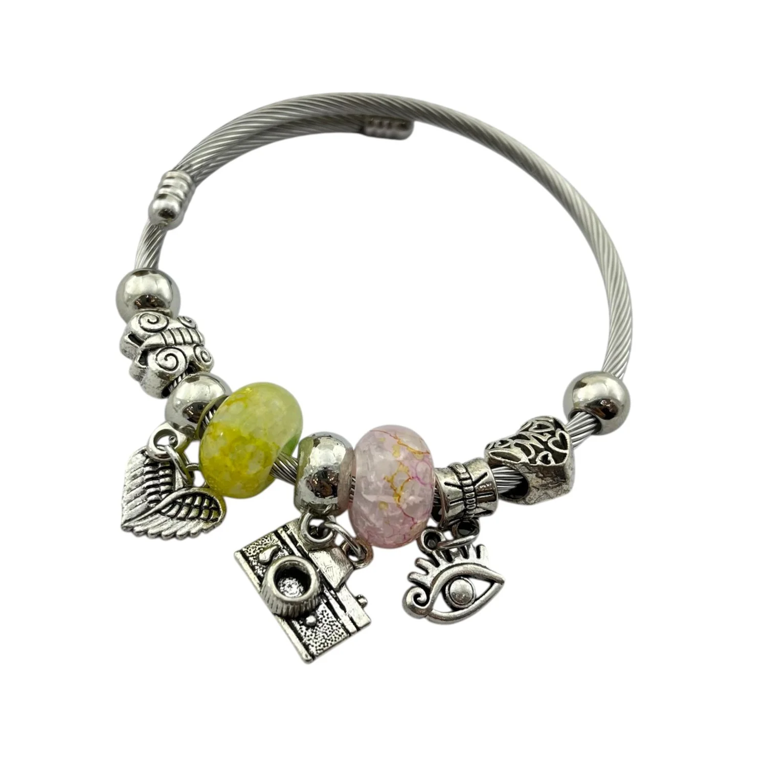 دستبند زنانه طرح پاندورا مدل قلب و چشم