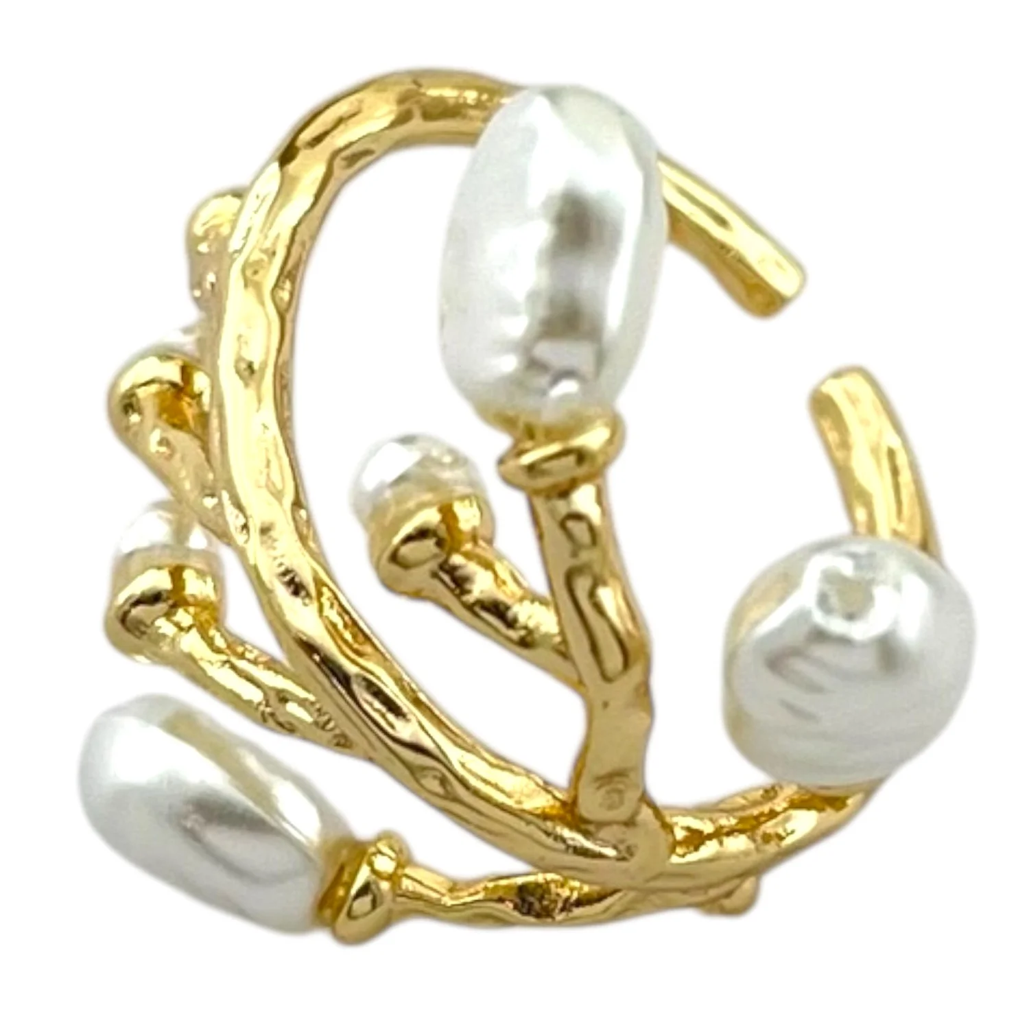 انگشتر زنانه مینیمال طرح برگ با نگین مروارید