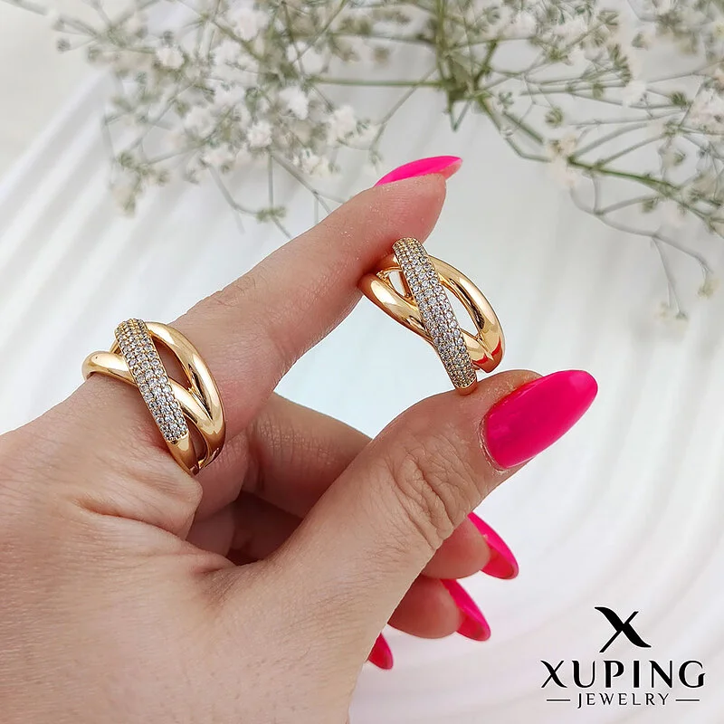 انگشتر طرح مورب نگین دار با روکش طلا ژوپینگ