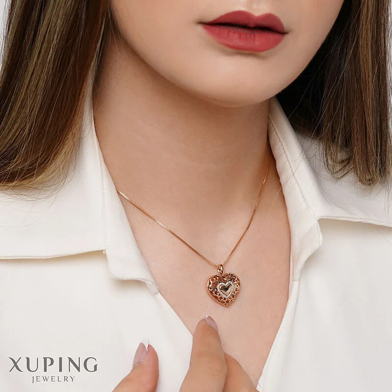 پلاک قلب مشبک نگین دار با روکش طلا ژوپینگ