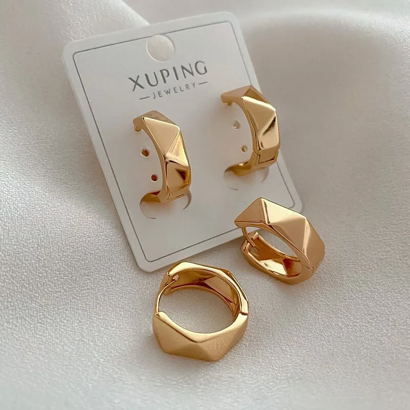 گوشواره حلقه ای چند وجهی مدل ژئومتریک با روکش طلا ژوپینگ