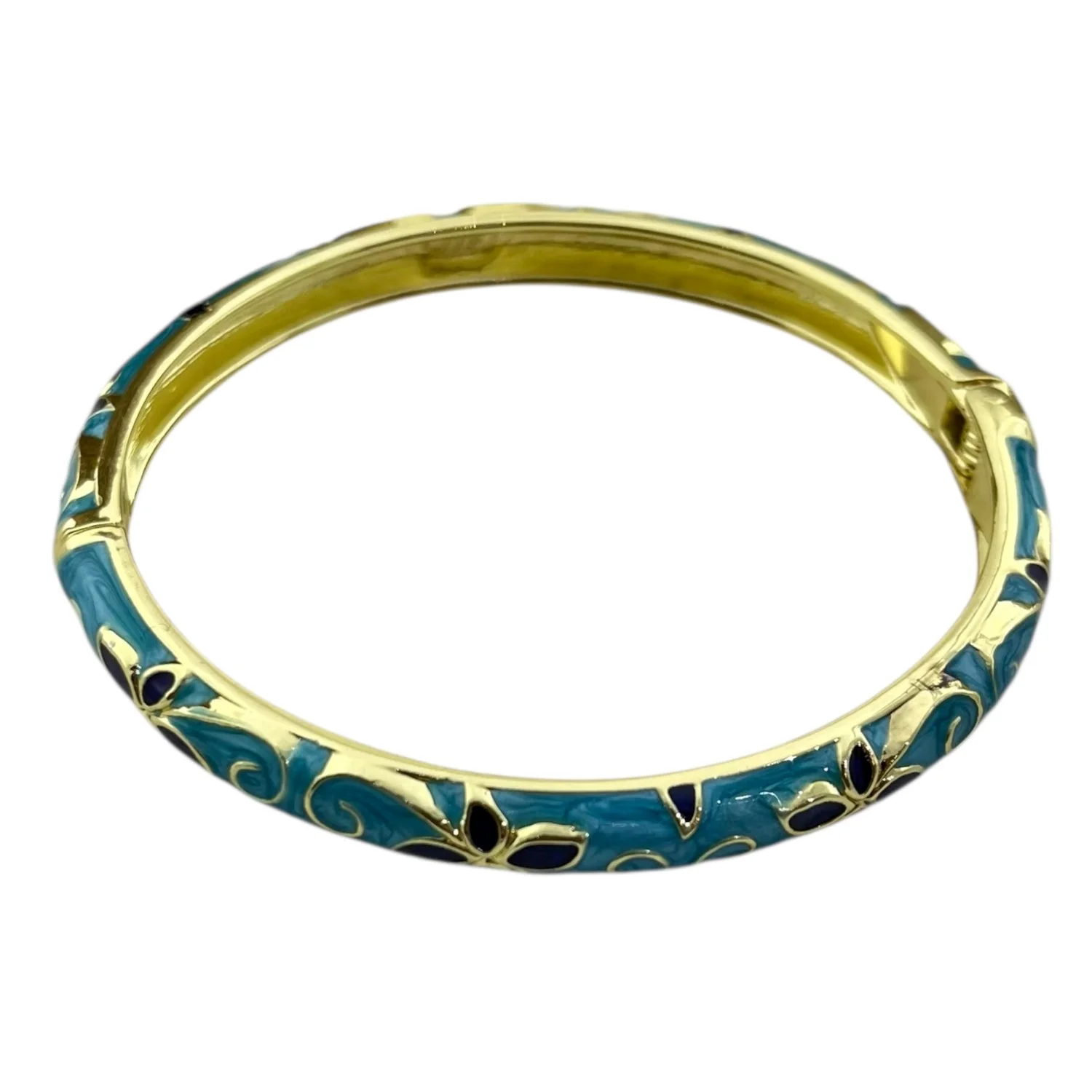 دستبند بنگل زنانه با طرح میناکاری رنگی و روکش طلایی