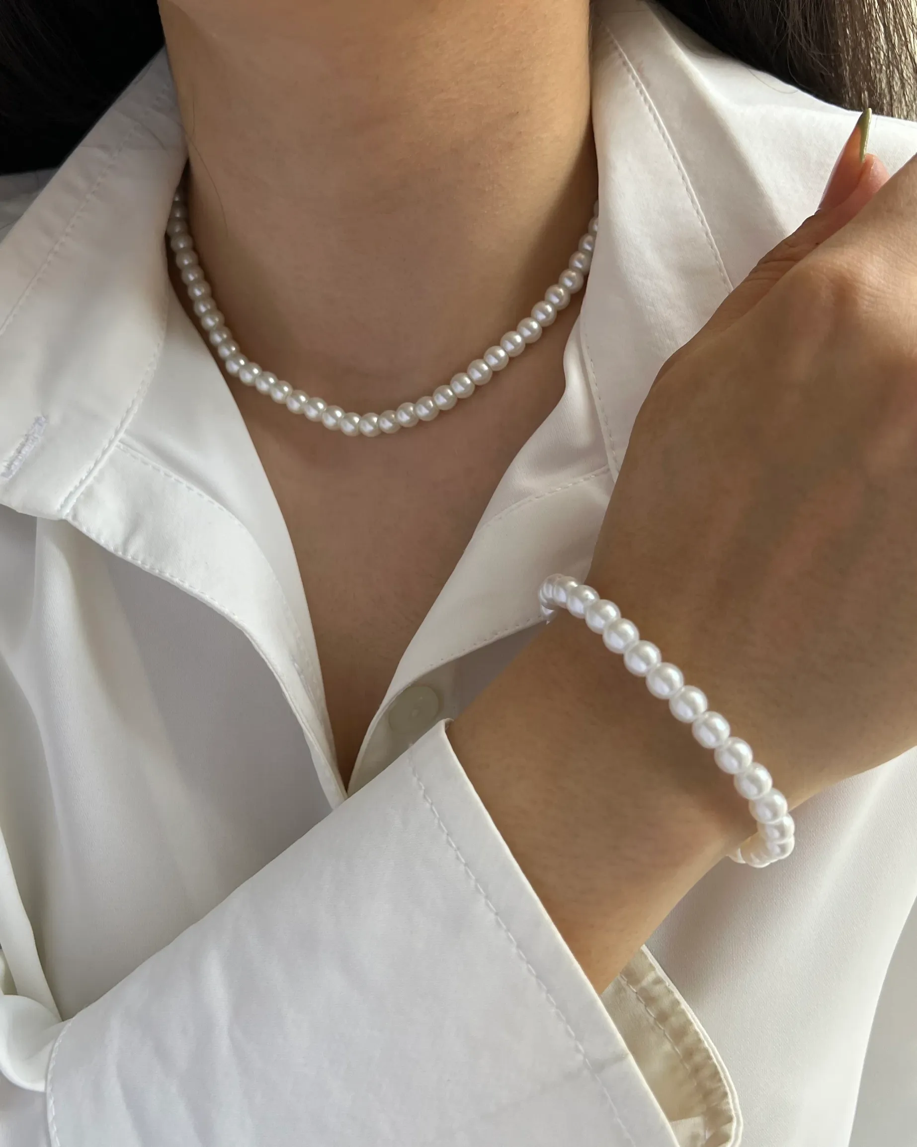 نیم ست گردنبند و دستبند (جدا) مرواریدی ظریف و شیک