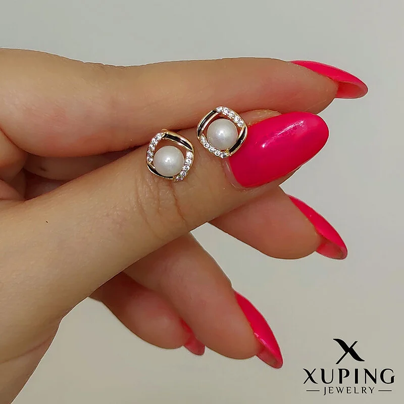 گوشواره سوزنی نگین دار با مروارید پرورشی ژوپینگ