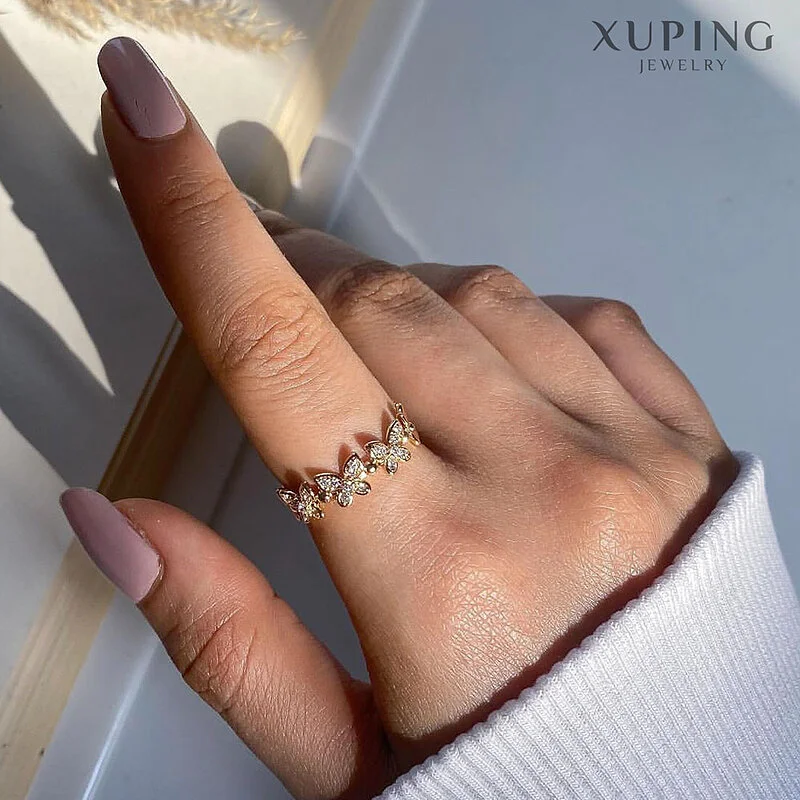 انگشتر حلقه پروانه نگین دار مدل ژوپینگ با روکش طلایی