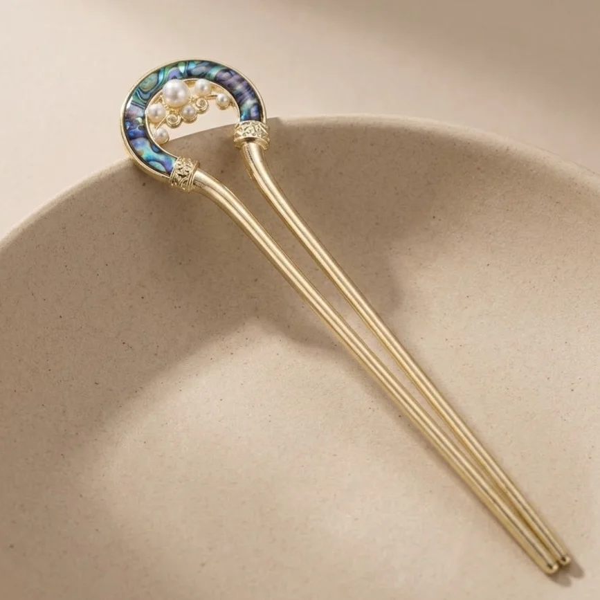 کانزاشی مو زنانه فلزی طرح پاپیون با نگین و مروارید مدل الیورا