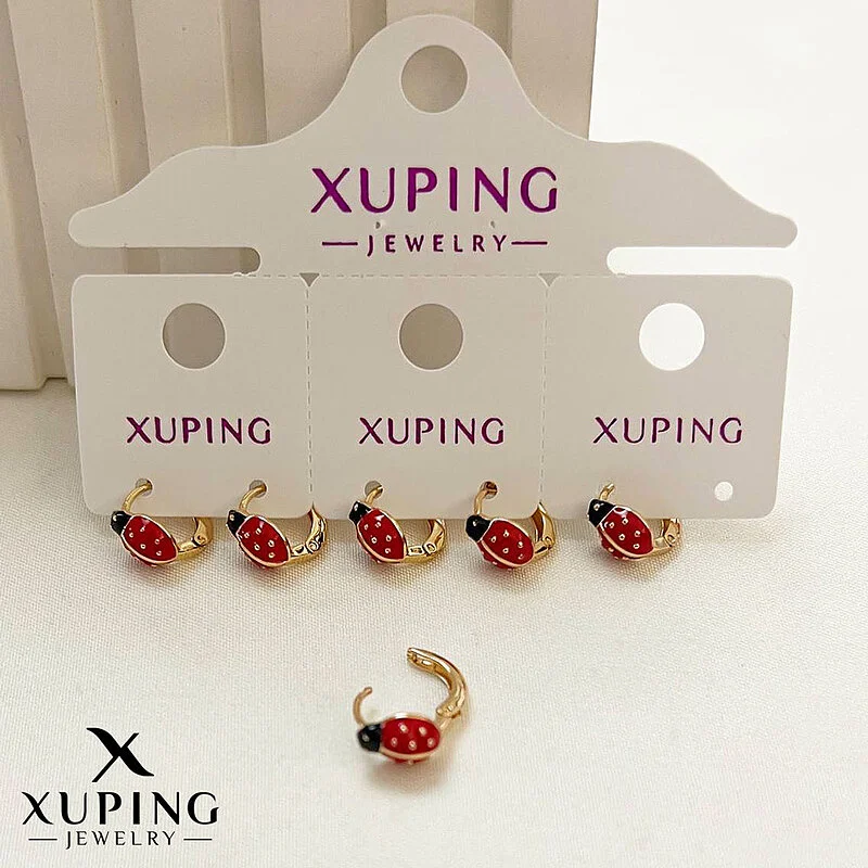 گوشواره حلقه ای طرح کفشدوزک با روکش طلا ژوپینگ