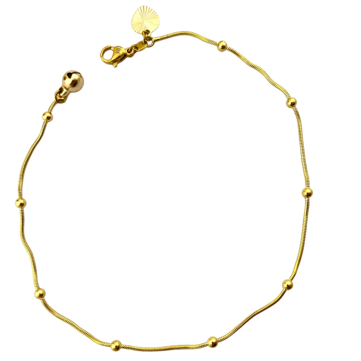 پابند زنانه با طراحی ظریف و آویز توپی کوچک