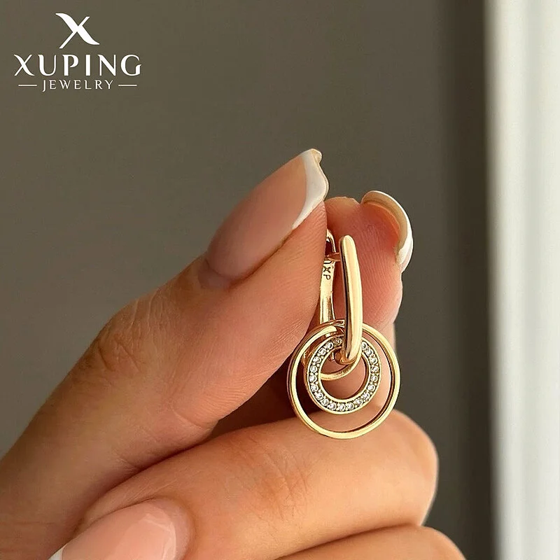 گوشواره دو حالته دایره نگین دار با روکش طلا برند ژوپینگ