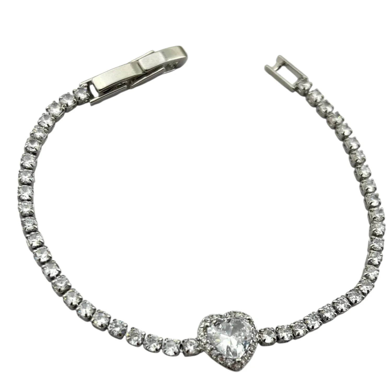 دستبند زنانه تنیسی با طرح قلب درخشان و نگین‌های ظریف