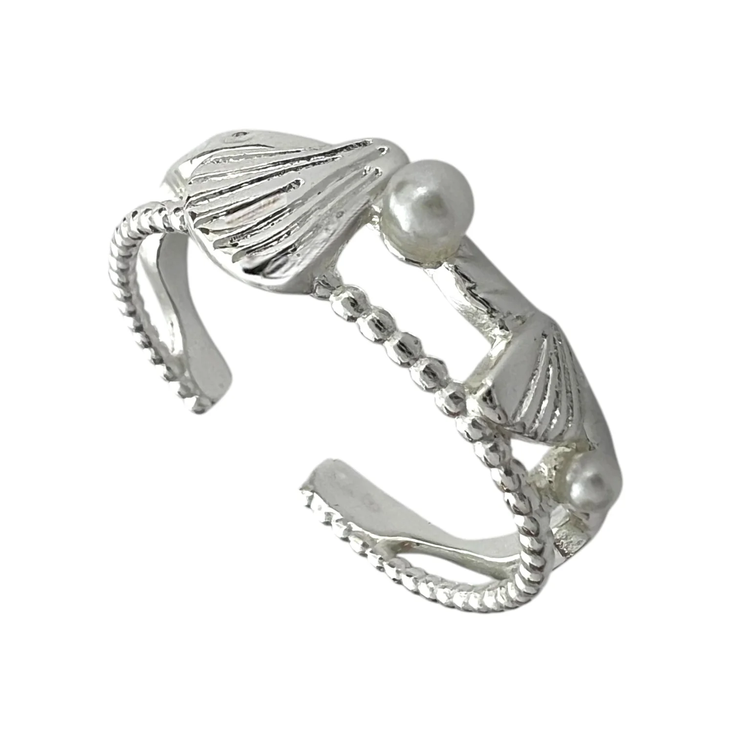 انگشتر زنانه با طرح صدف و مروارید درخشان