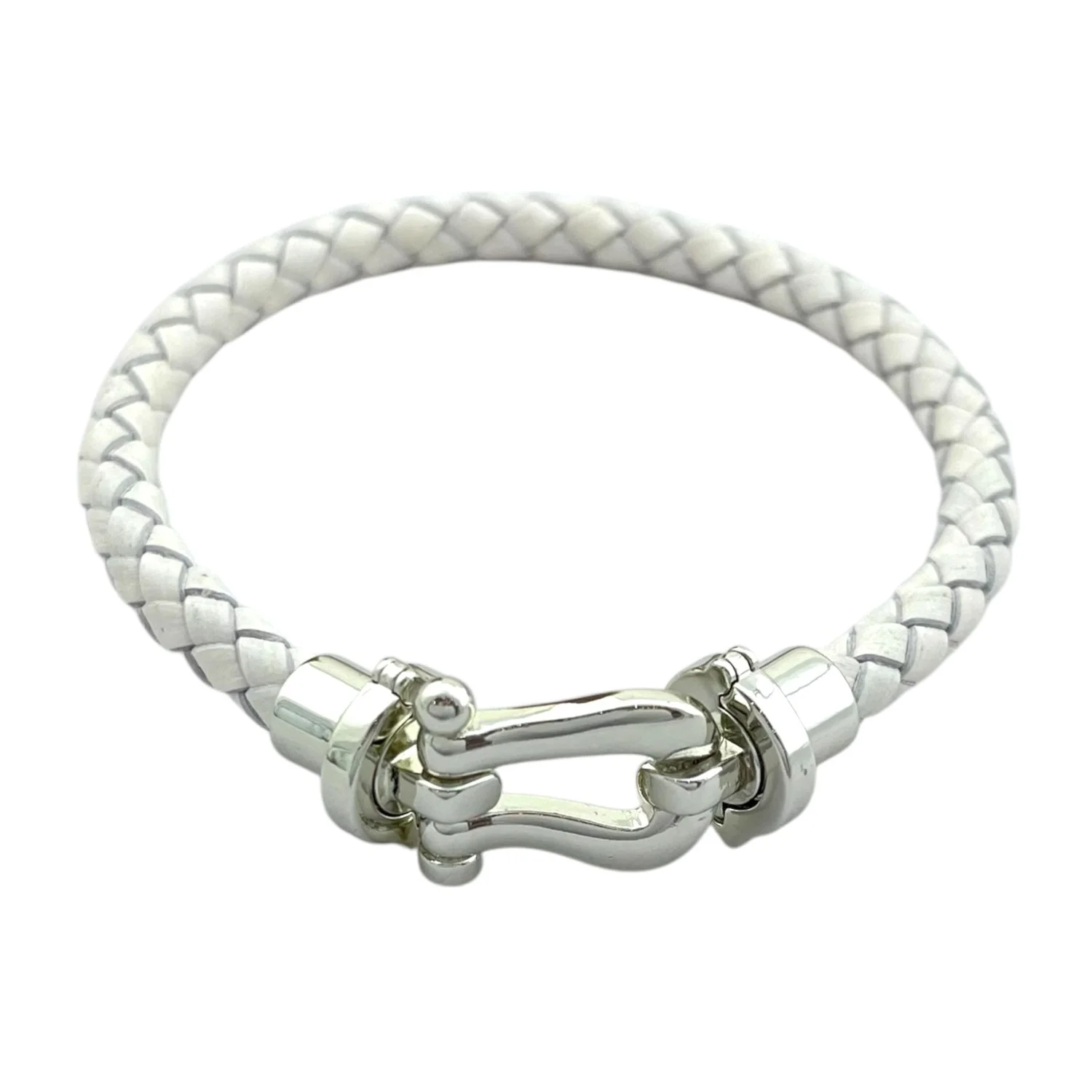 دستبند زنانه بافت چرمی سفید، طرح امگا، یک انتخاب شیک