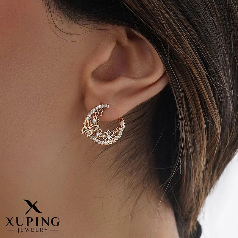 گوشواره حلقه ای ظریف با طرح گل و پروانه ژوپینگ
