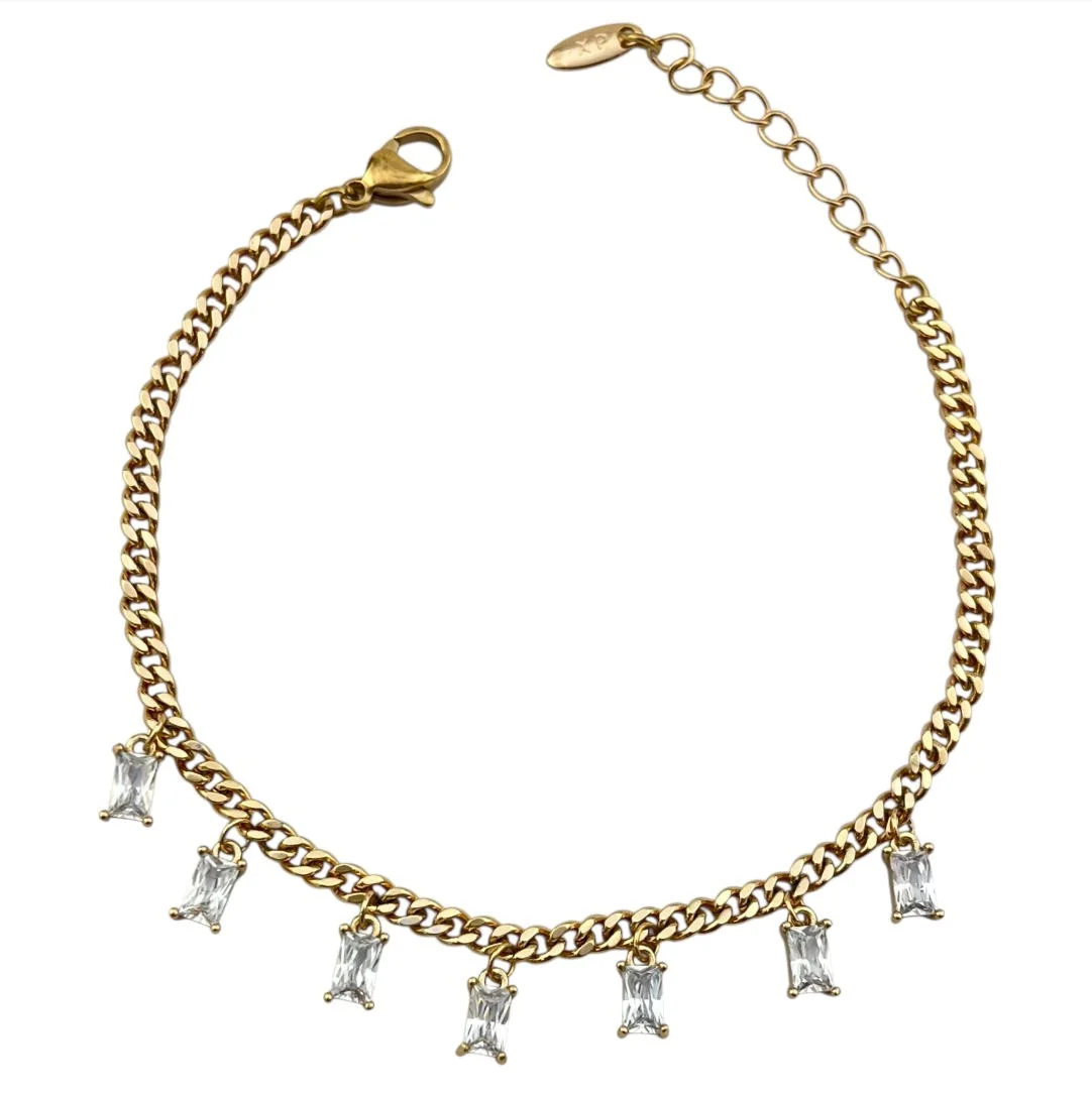 دستبند زنانه طرح طلا با آویز نگین باگت برند ژوپینگ