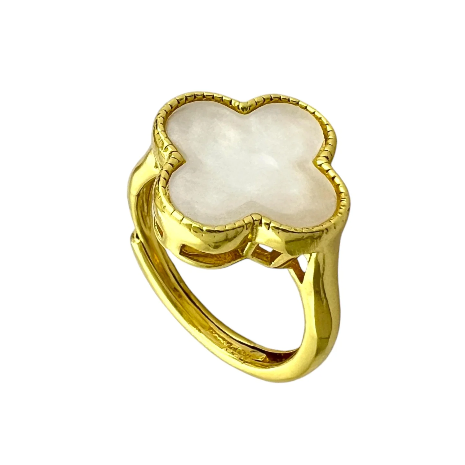 انگشتر زنانه با طرح ونکلیف و نگین صدفی سفید