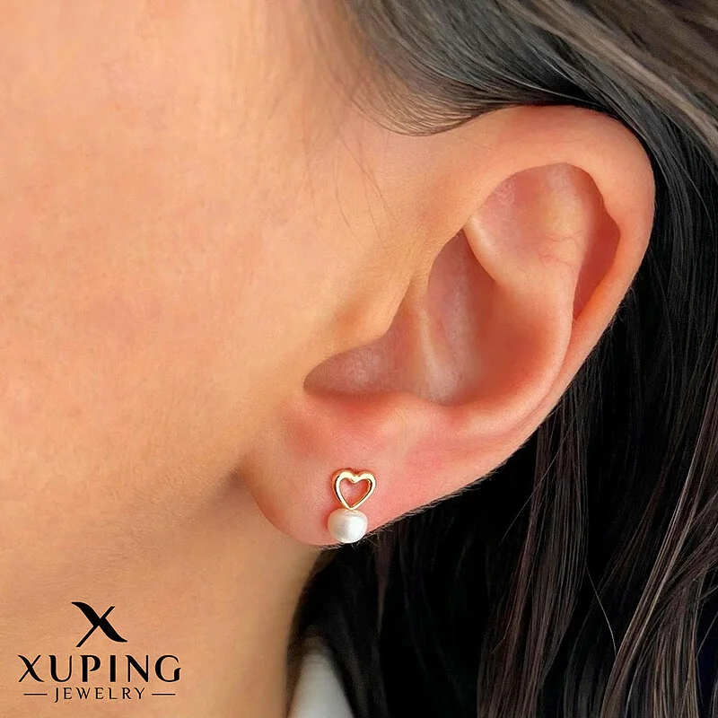 گوشواره سوزنی طرح قلب با مروارید پرورشی ژوپینگ