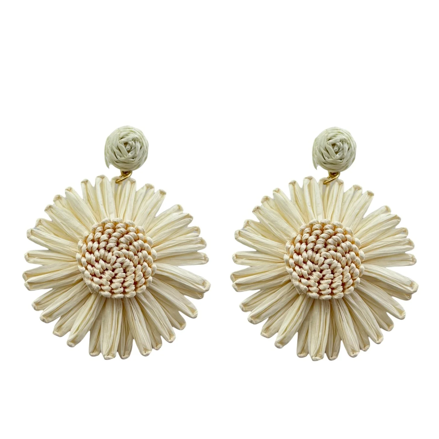 گوشواره زنانه طرح گل آفتابگردان با بافت حصیری زیبا