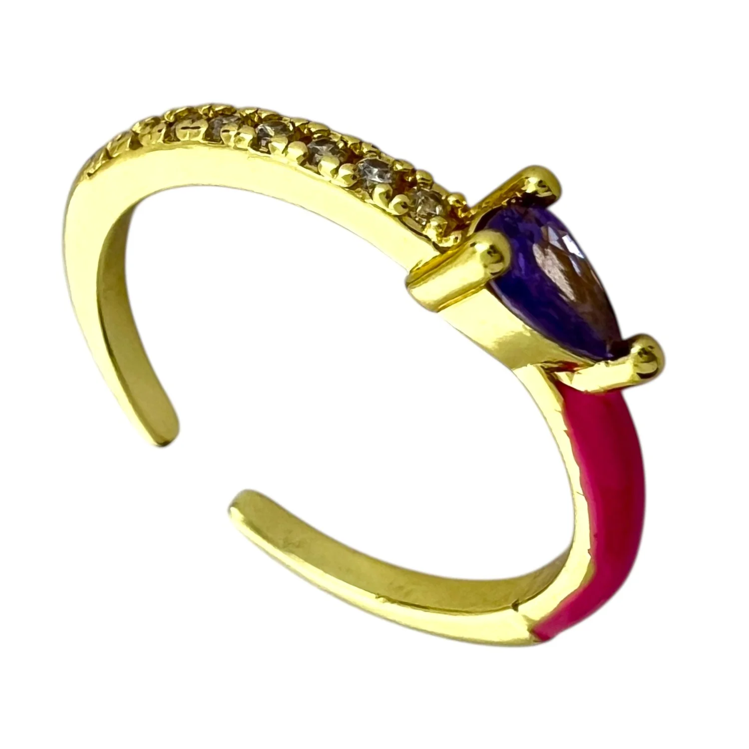 انگشتر زنانه مدل میناکاری رنگی با نگین بنفش