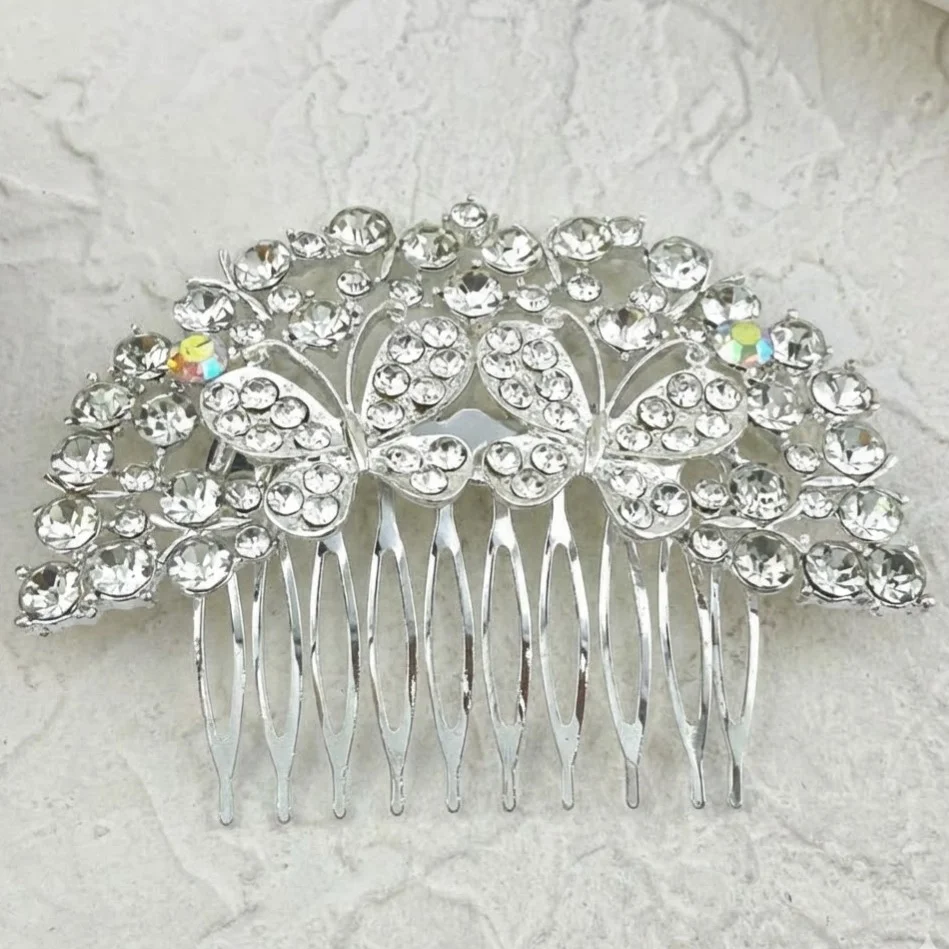 تاج و شانه مو زنانه جواهری درخشان مدل لومی‌نِل نقره‌ای